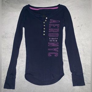 Aeropostale navy blue and purple long sleeve button down size m